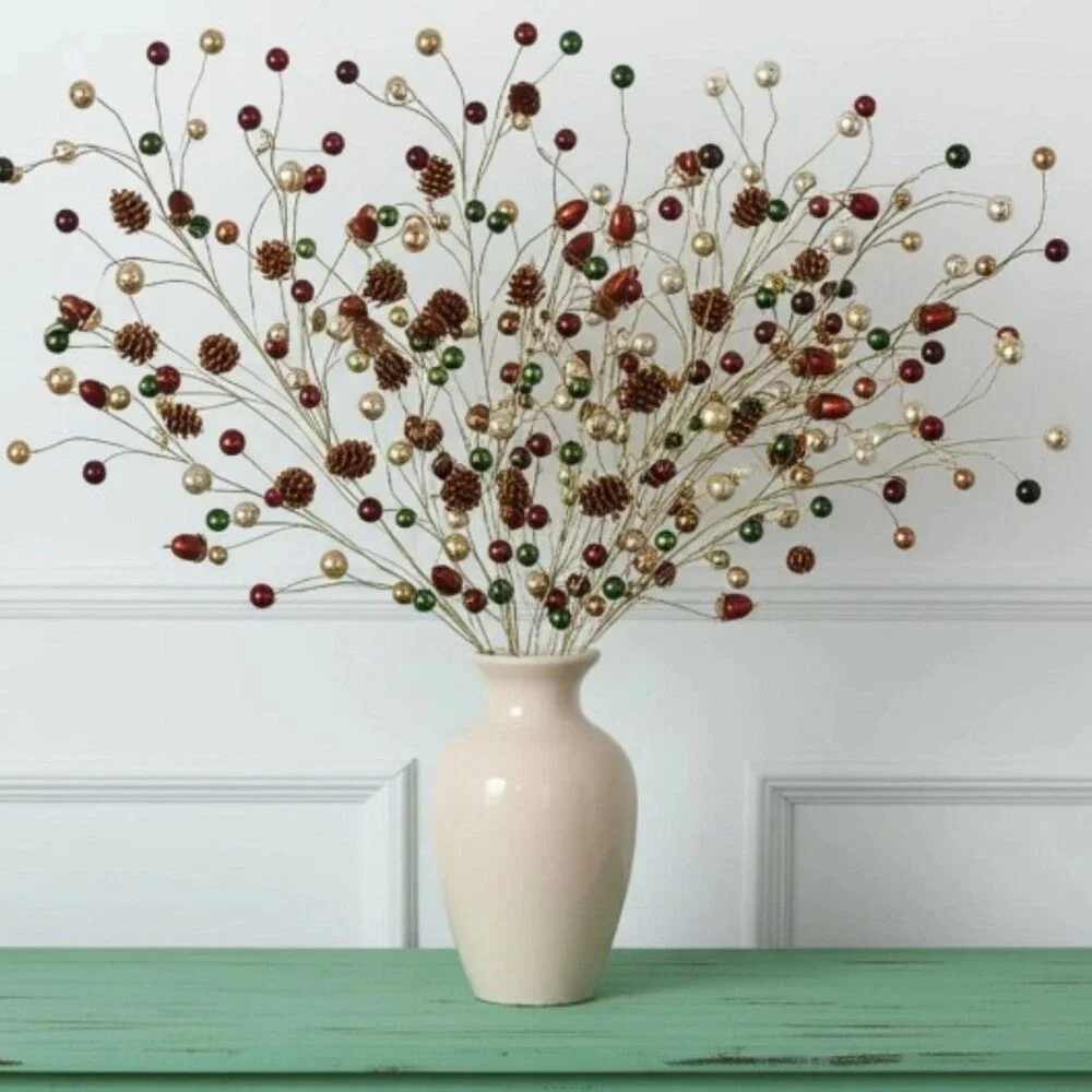 Jewel with Bead Pinecone Spray Stem Branch Pick Christmas or Fall Crafts